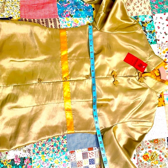 Traditional Chinese Silk Mid Length Coat Fully Lined Gold Color Size M NWT - Picture 9 of 12